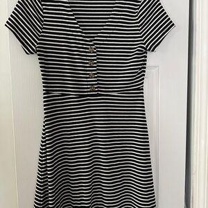 Striped Black and White Button-Front Dress
